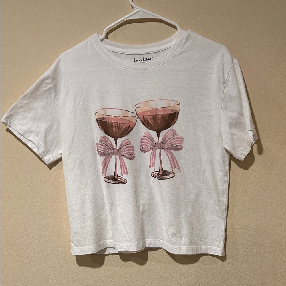 Free Kisses White Tee with Pink Bow Design